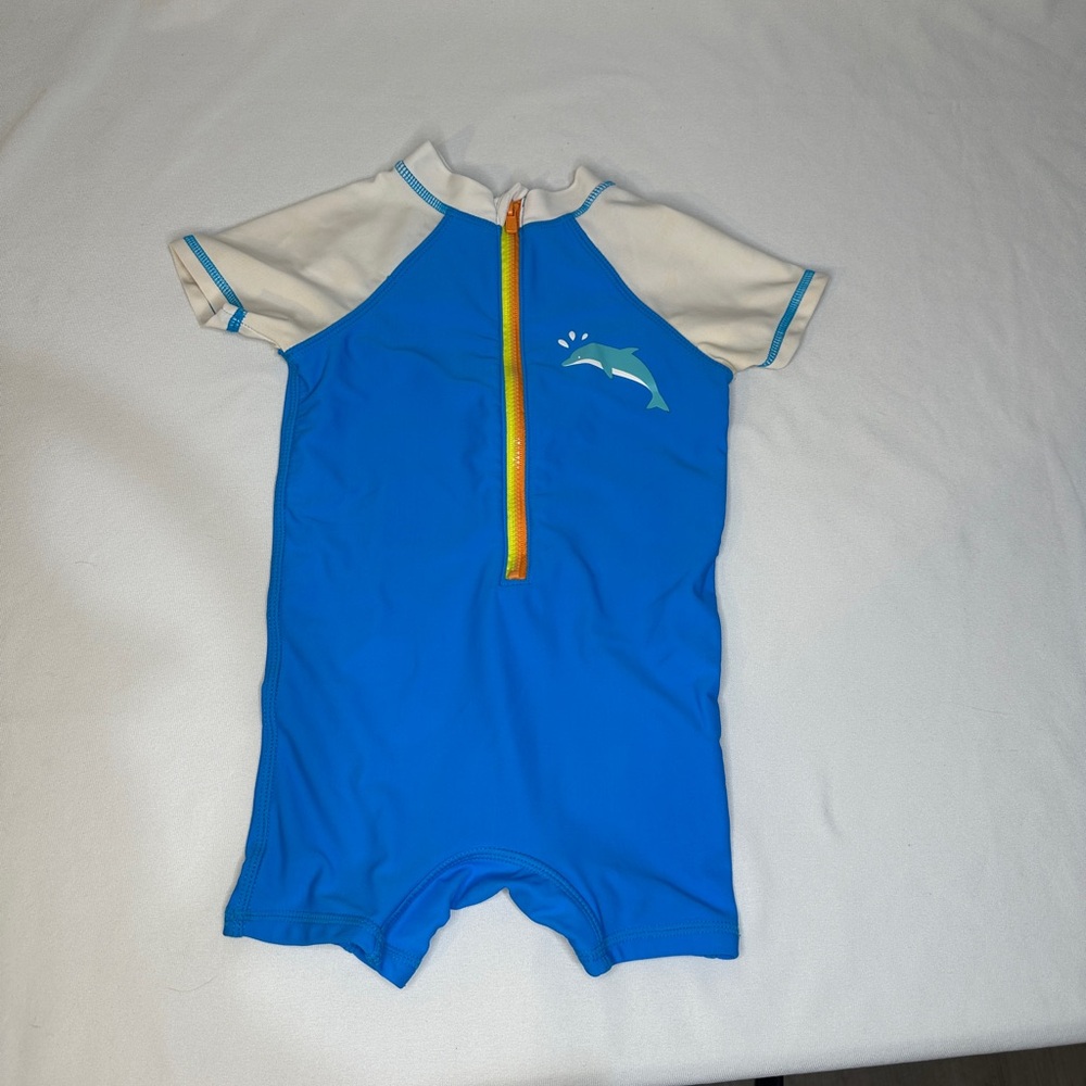 Blue and White Rashguard Swimwear with Short Sleeves - Floatimini